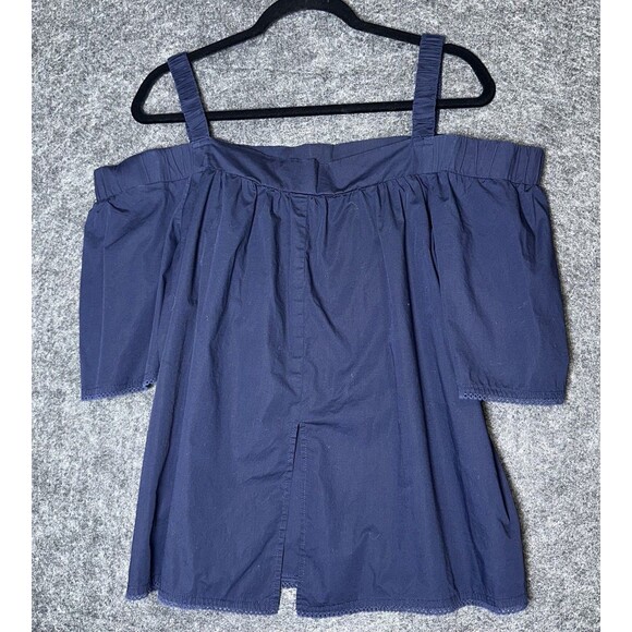 Democracy Top Womens Large Blue Off Shoulder Floral Embroidered Boho Modern - Picture 2 of 6